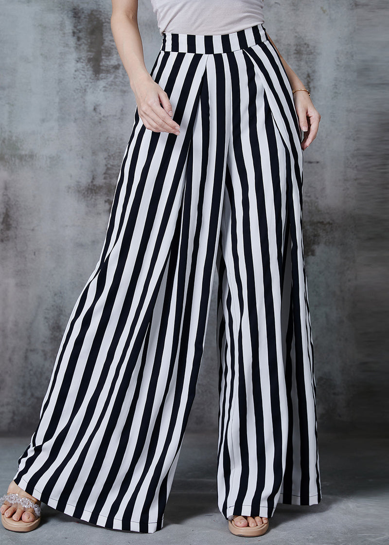 Black Striped Chiffon Wide Leg Pants Fall