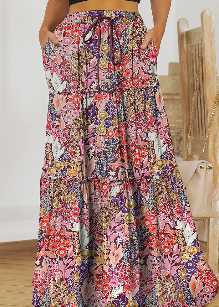 Ruffled Patchwork Pockets High Waist Maxi Skirt Summer