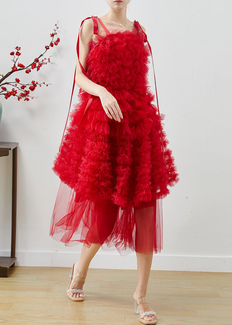 Red Ruffled Tulle Mini Dresses Summer