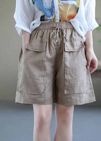 Art Red Tie Waist Patchwork Summer Hot Pants Linen