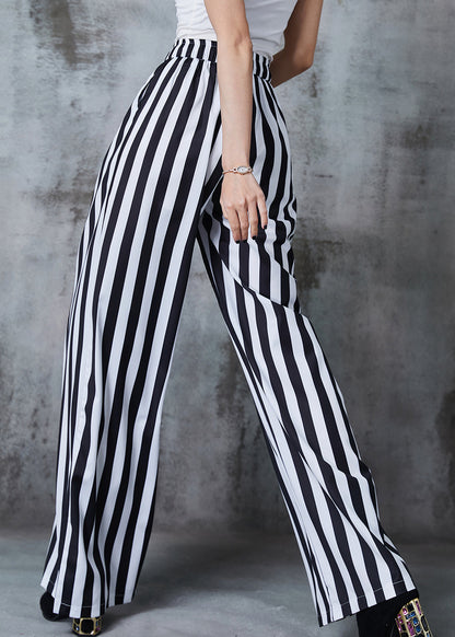 Black Tasseled Striped Cotton Straight Pants Summer