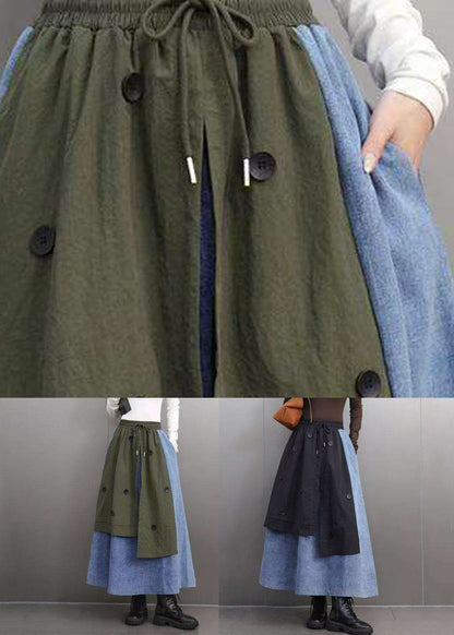 Loose Black Pockets Patchwork Deim a Line Skirts Spring