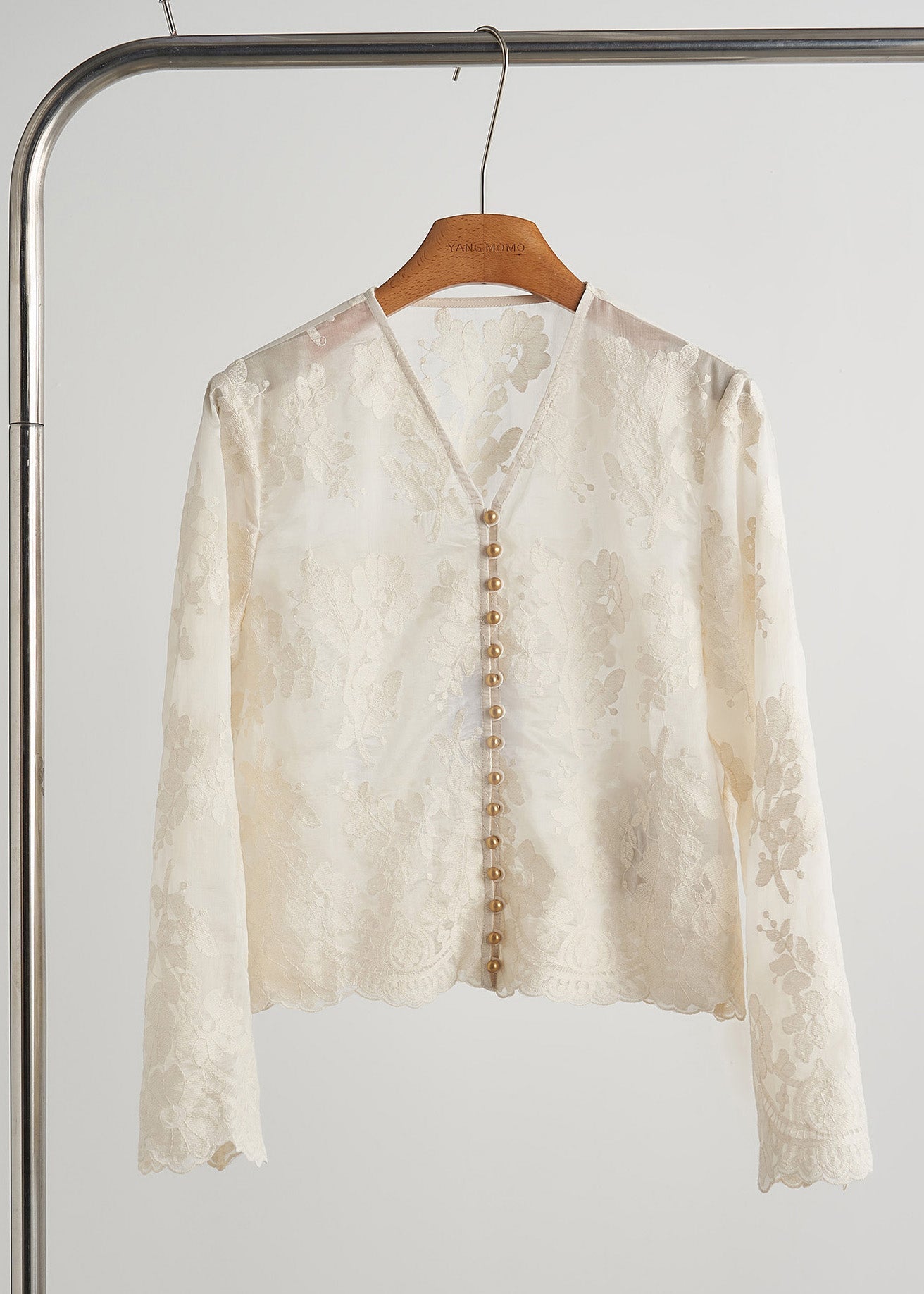 White Jacquard Nail Bead Lace Tops Fall