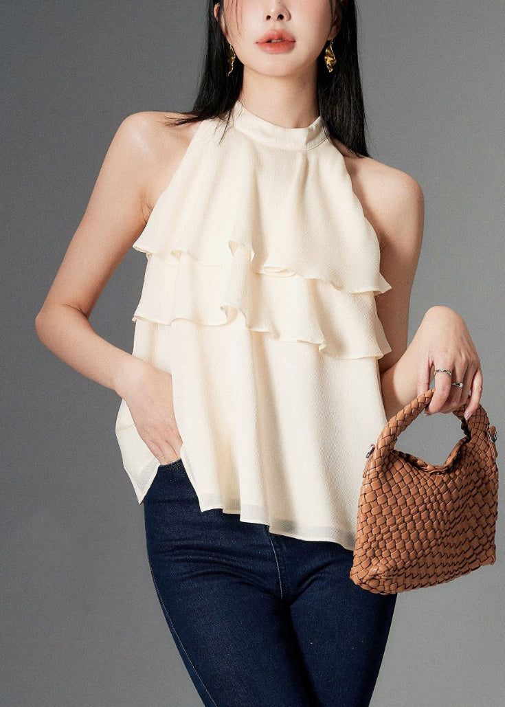 New Apricot Ruffled Chiffon Top Sleeveless
