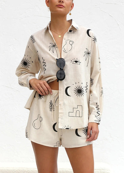 White Tops and Hot Pants Cotton Two Pieces Set Summer