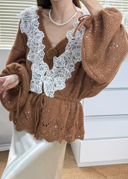 Italian Grey Cinched Patchwork Knit Sets 2 Pieces Fall