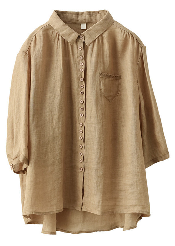 Red Low High Design Linen Shirt Half Sleeve