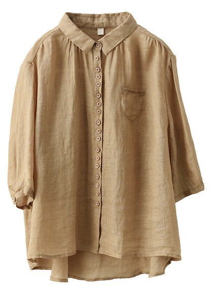 Red Low High Design Linen Shirt Half Sleeve