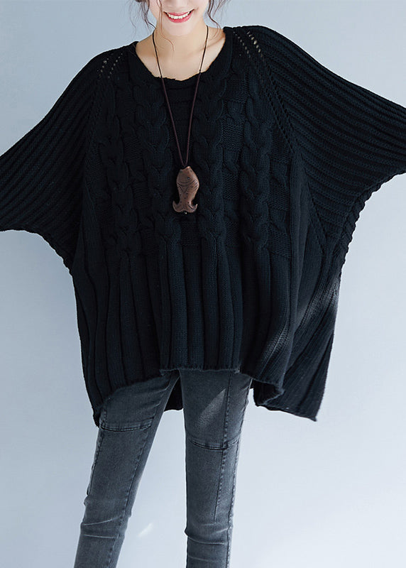 Khaki O Neck Hollow Out Knit Tops Batwing Sleeve