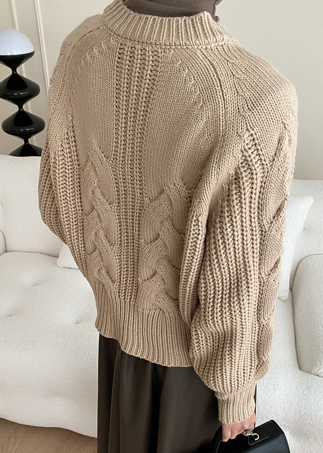 Khaki Cozy Knit Sweaters V Neck Fall