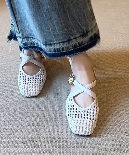 White Wedge Sheepskin Splicing Slide Sandals
