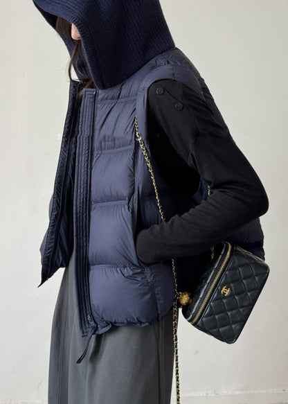 Navy Drawstring Patchwork Duck Down Waistcoat Zippered Winter