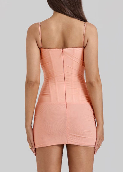Pink Wrinkled Tulle Spaghetti Strap Dress Summer