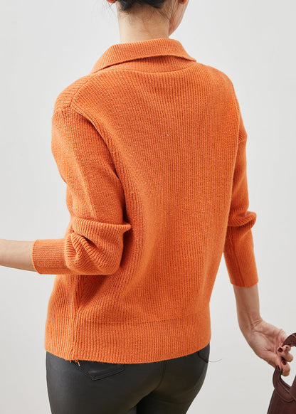 Orange Peter Pan Collar Button Down Knit Cardigans Spring