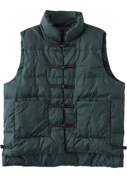 Diy Red Stand Collar Pockets Oriental Winter Puffer Vest