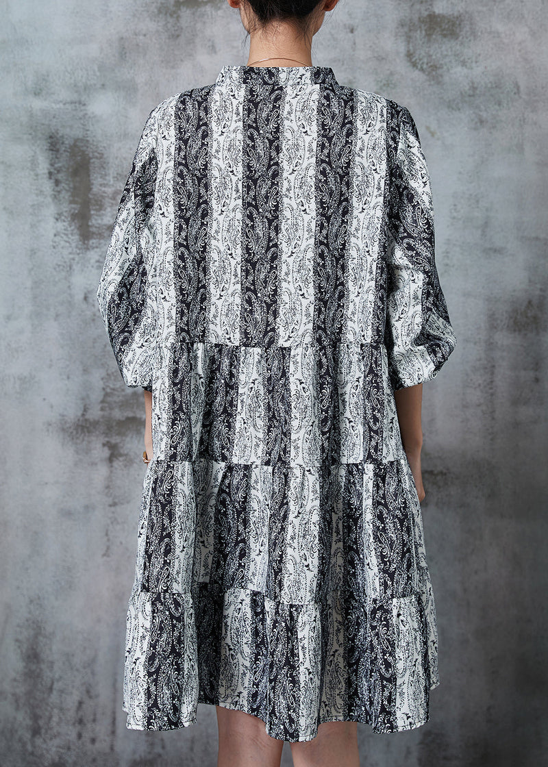 Grey V Neck Print Chiffon Mid Dresses Summer