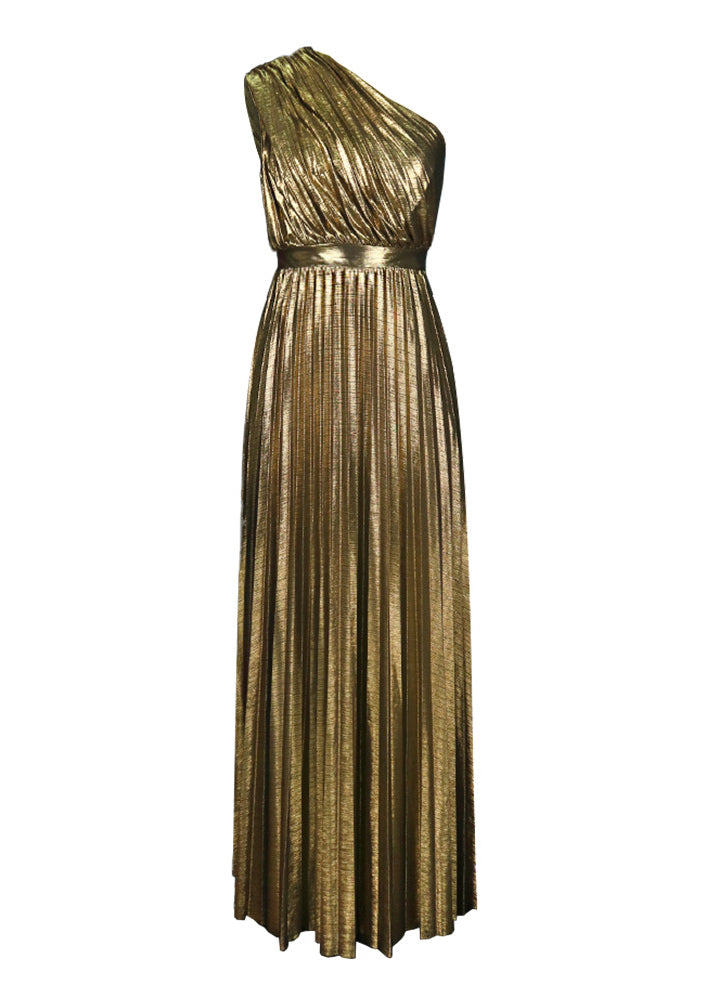 Brown One Shoulder Cinched Pleated Party Dress Summer