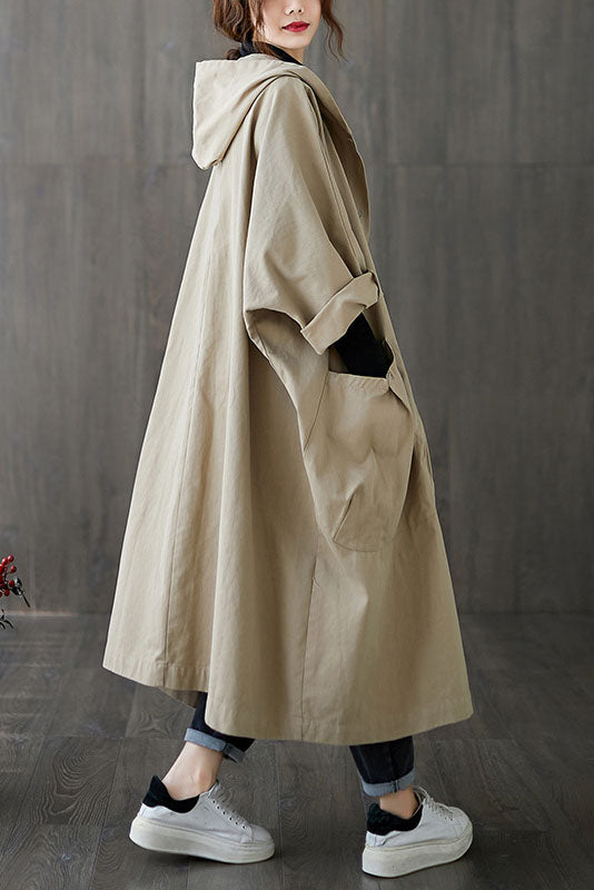- Spring Loose Large Pocket Hooded Trench Coat