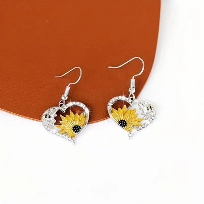 Sunflower & Bee Heart Dangle Earrings