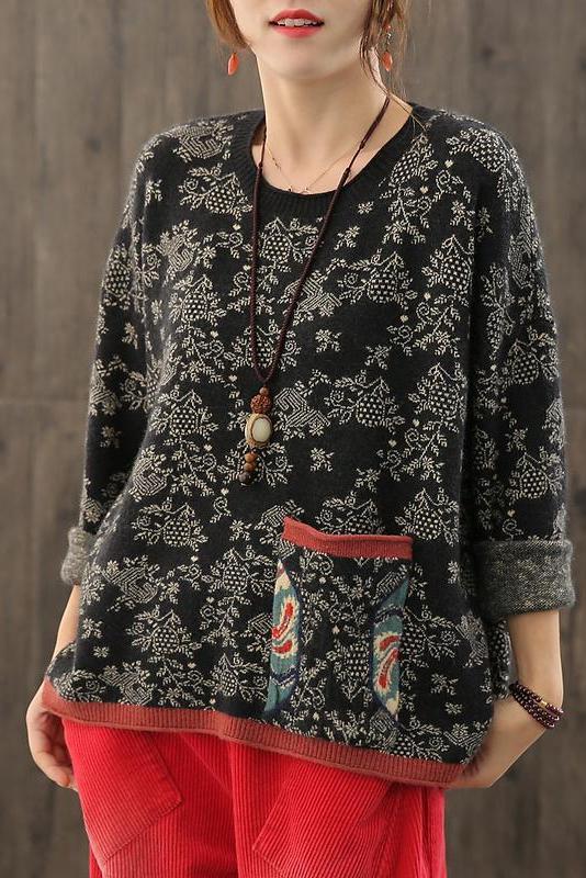 Autumn Knitted Pocket Split Hem Sweater
