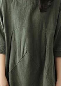 Gray Cotton Linen Dress O Neck Asymmetric Maxi Spring Dresses
