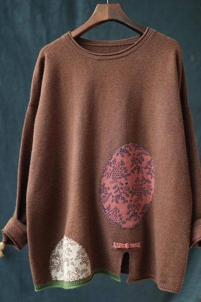 Lotstrends Retro Pattern Printed Loose Knitted Sweater