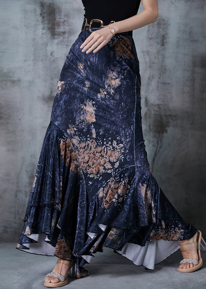 Black Asymmetrical Patchwork Print Wraped Skirts Fall