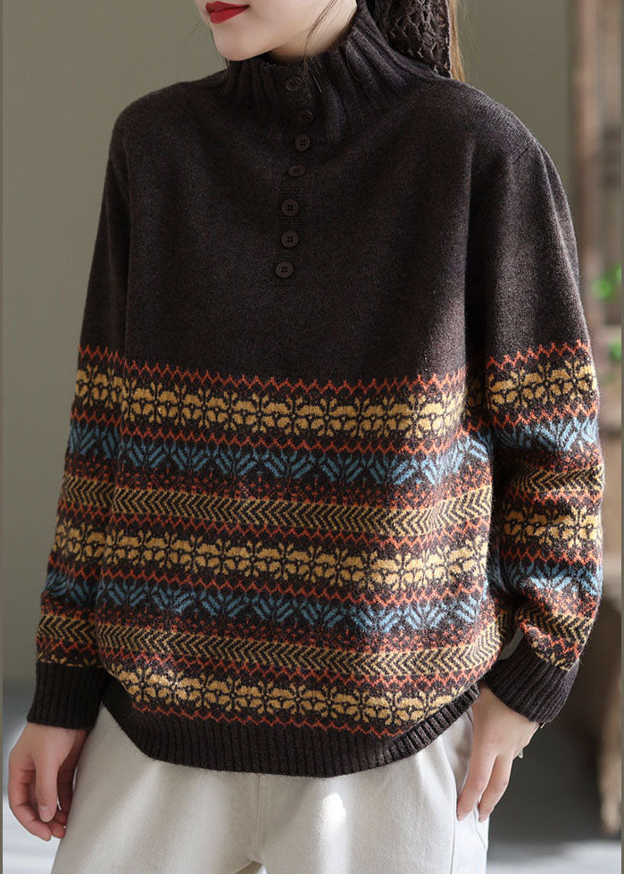 Fine Chocolate Turtle Neck Thick Knit Top Winter