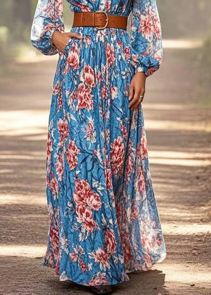 Art Blue Cinched Cotton Ankle Dress Spring