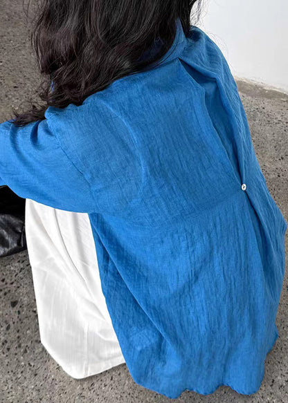 Boutique Blue Patchwork Button Shirt Spring
