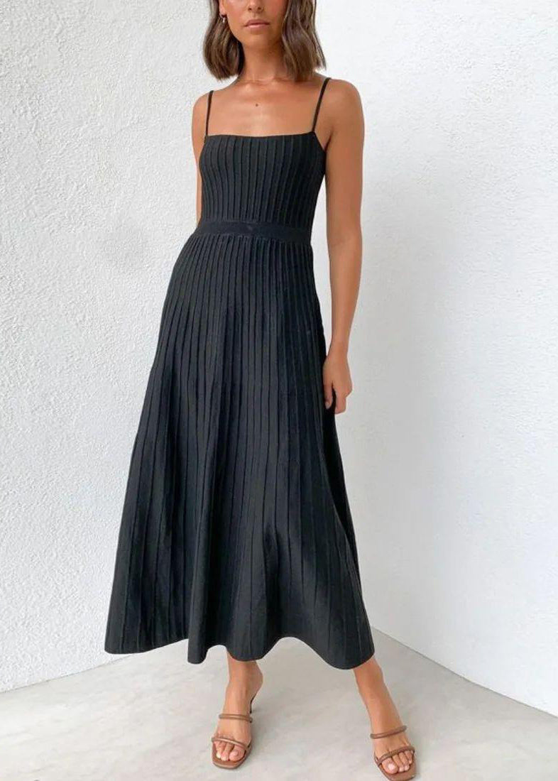 Yellow Knitted Pleated Spaghetti Strap Dress Summer