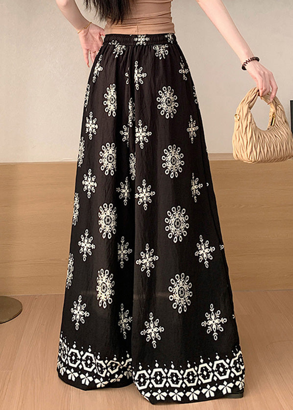Apricot Print Elastic Waist Cotton Wide Leg Pants Summer