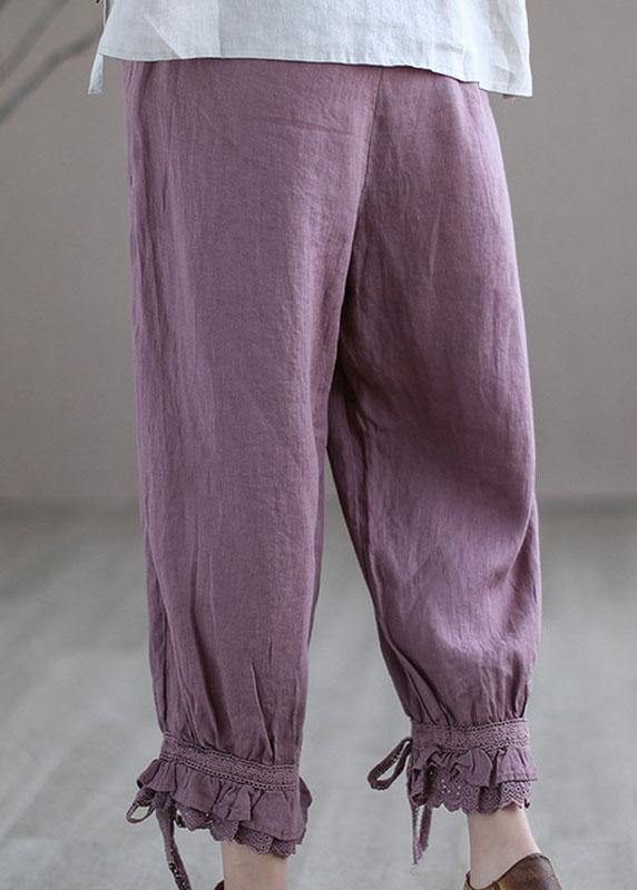 Diy Purple Embroidered Summer Harem Linen Pants