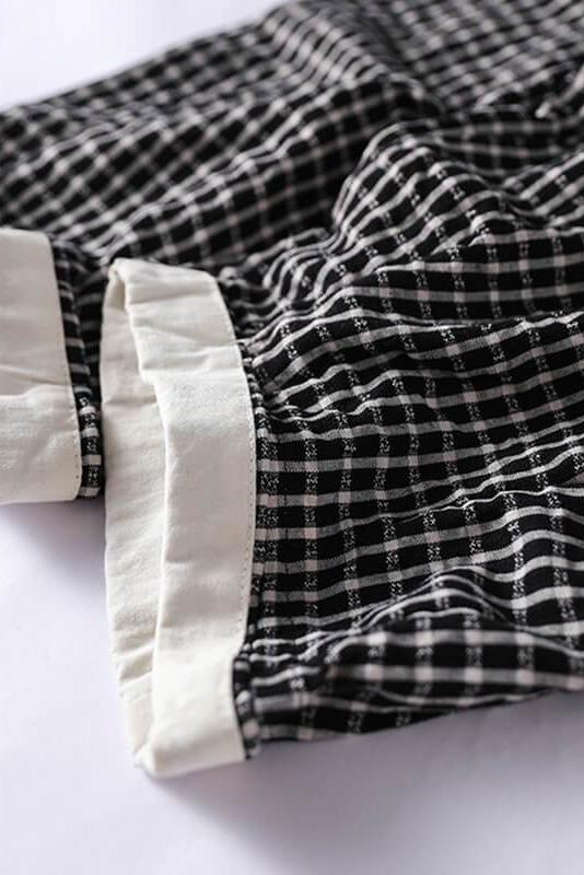 Cotton Linen Plaid Cinched Pocket Pants