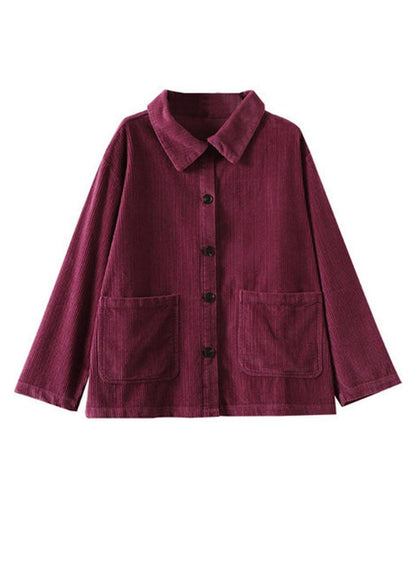 Blue Loose Pockets Shirt Top Long Sleeve Corduroy Coat