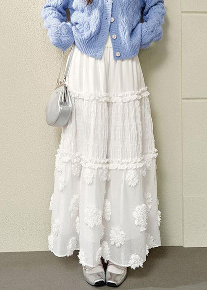 White Ruffled High Waist Cotton Skirts Summer