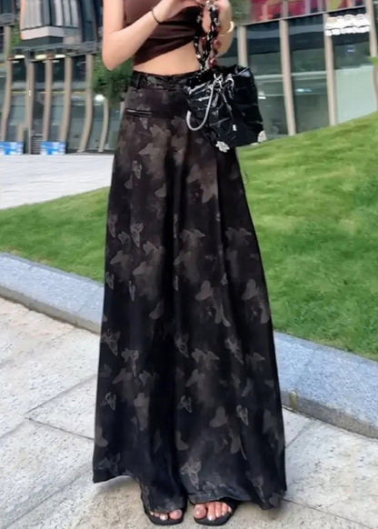 Loose White Print High Waist Ice Silk Wide Leg Pants Summer