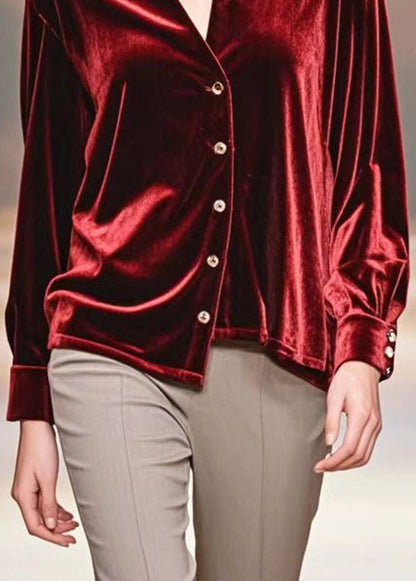 Mulberry Asymmetrical Design Silk Velour Shirt Fall