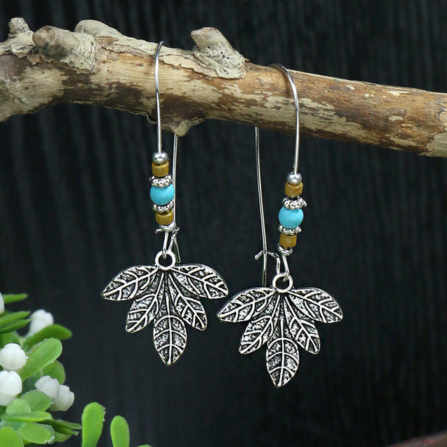 Silver Leaf Earrings With Opal Stones