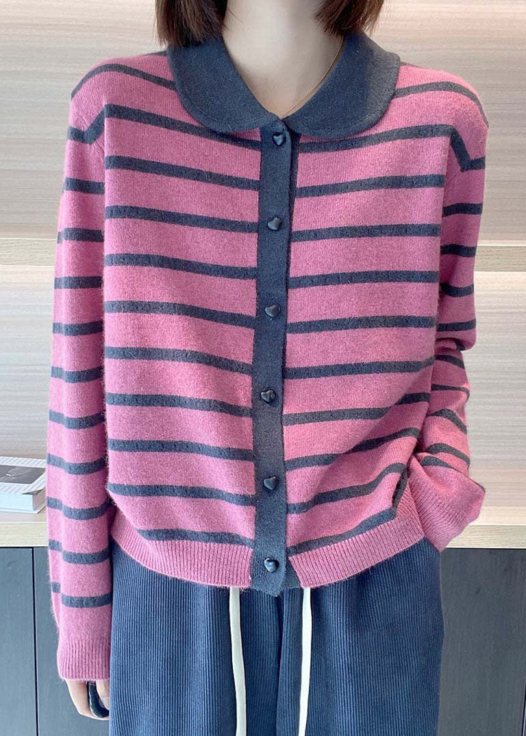 Rose Peter Pan Collar Striped Cashmere Cardigan Spring