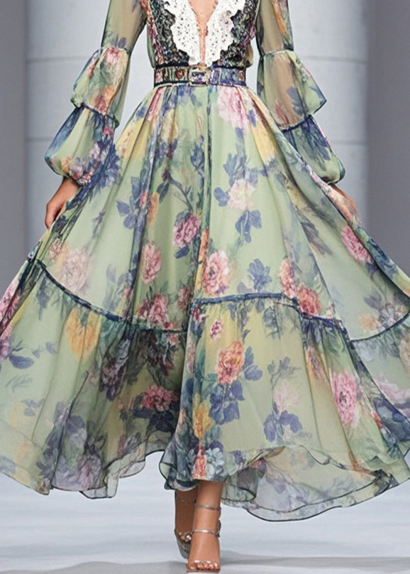 Print Exra Large Hem Chiffon Holiday Dresses Fall