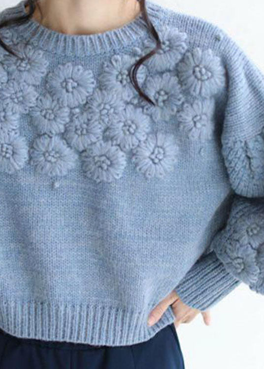 Beige Thick Warm Embroidered Fall Knit Sweaters