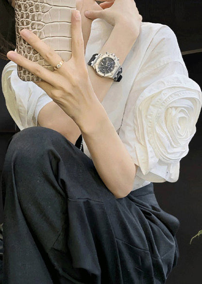 White Peter Pan Collar Cotton Shirts Summer