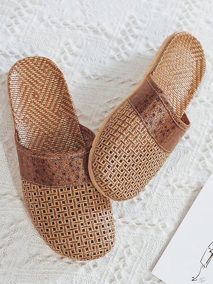 Summer Bamboo Weaving Spliced Slippers
