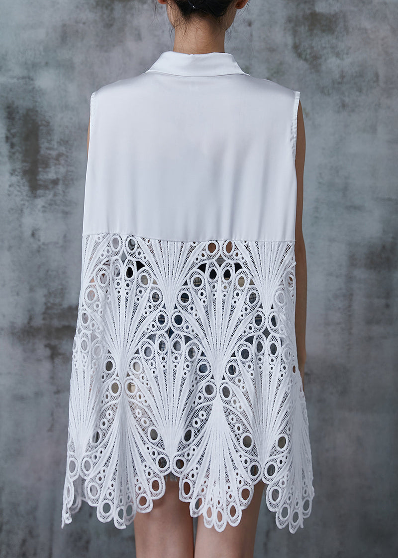 White Hollow Out Lace Cardigan Sleeveless