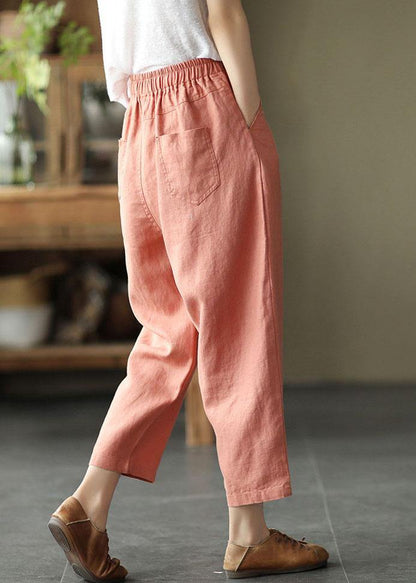 French Pink Loose Patchwork Summer Linen Pants