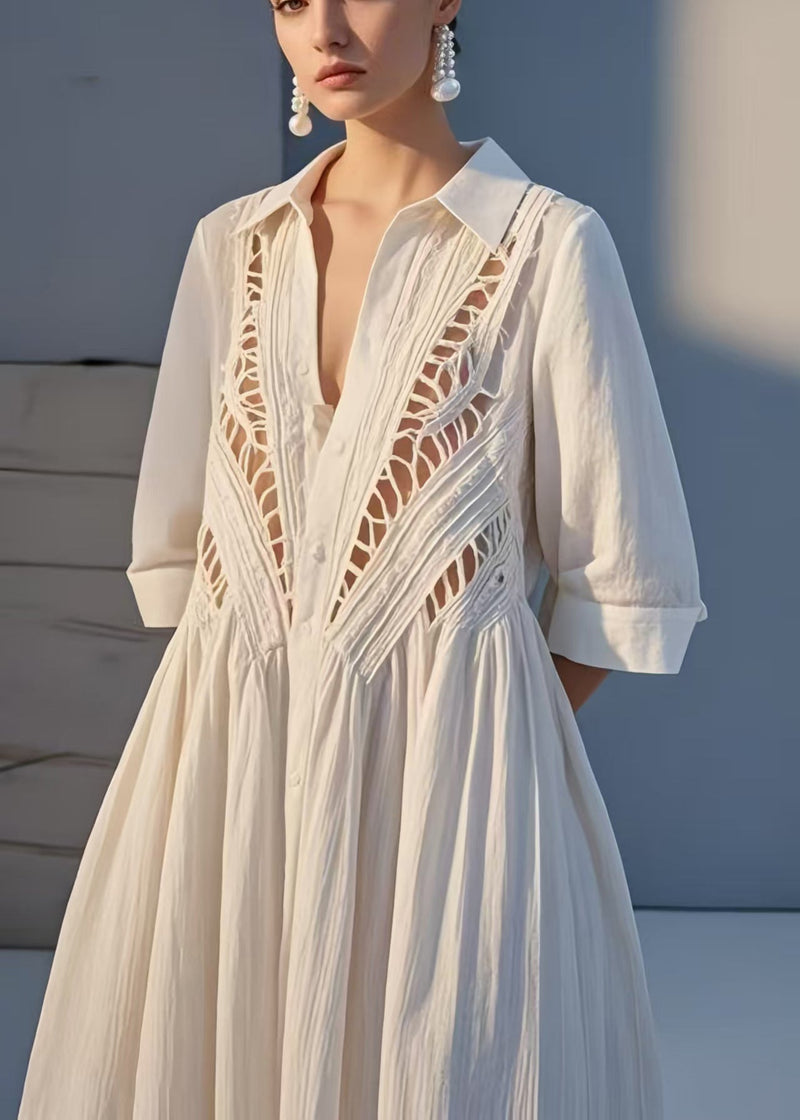White Hollow Out Cotton Holiday Dress Summer