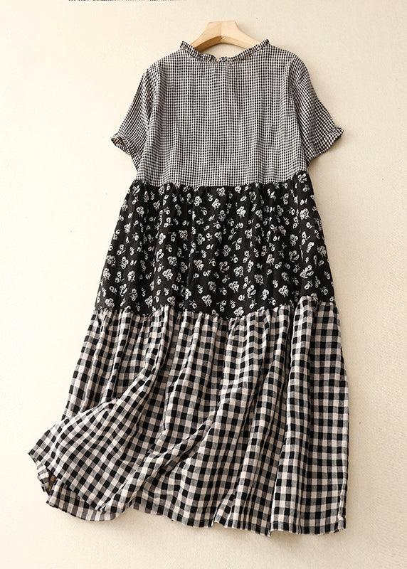 Diy Plaid Ruffled Print Patchwork Cotton Dress Summer
