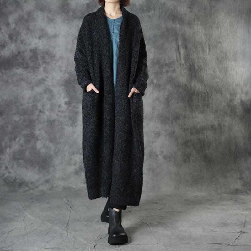 Black Loose Pockets Fall Sweaters Coat