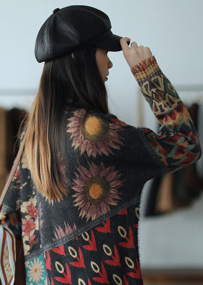 Turtle Neck Print Mink Hair Knitted Sweater Tops Winter